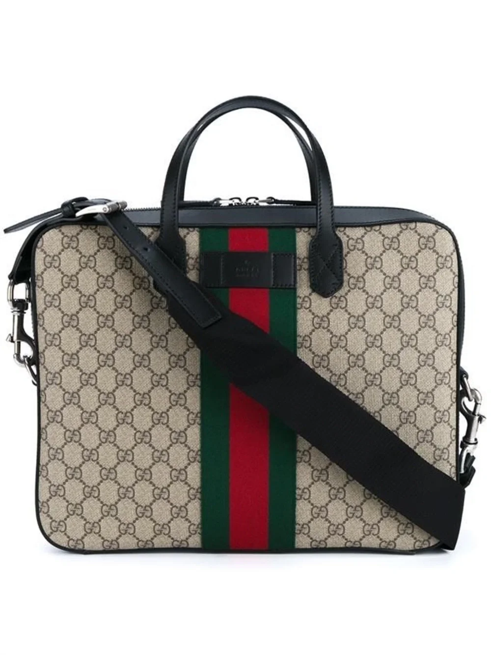 Gucci Beige GG Supreme Canvas Laptop Briefcase with Green & Red Web